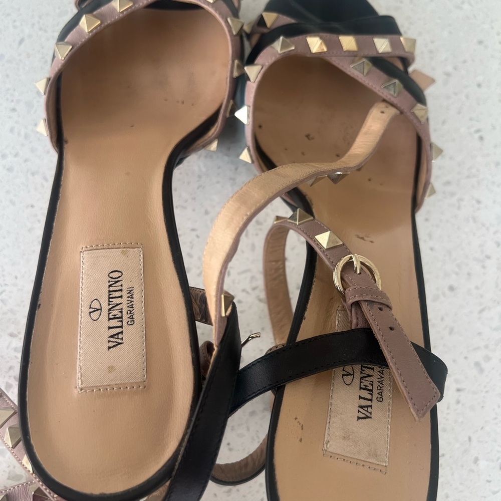 Valentino Garavani Black and Cream Studded Sandals